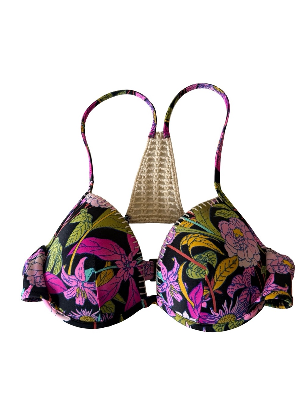 Victorias Secret Fabulous  Underwired Crochet Racerback Padded Bikini Top SZ 32C